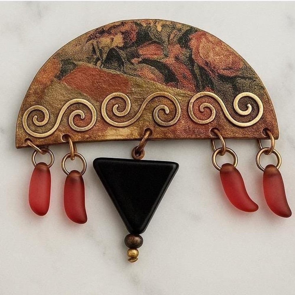 Unique Suzan Scribner Reed Signed One-of-a-Kind Mixed‎ Media Artisan Brooch